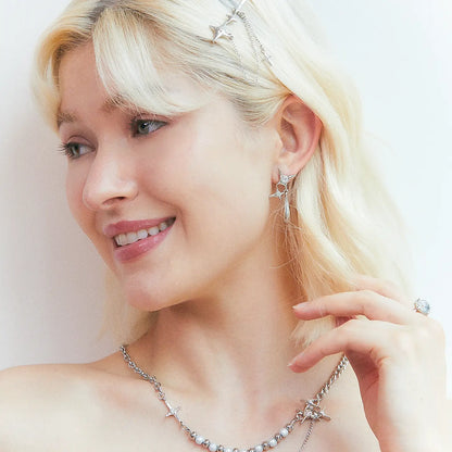 Double Cz Stella Drop Earrings